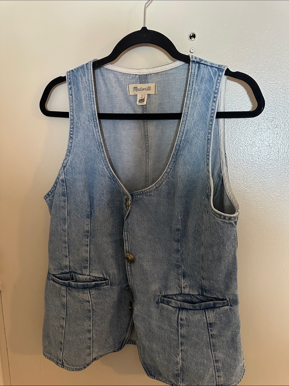 Madewell Blue Button Front Vest Sleeveless Pockets Women’s Size 10 Regular